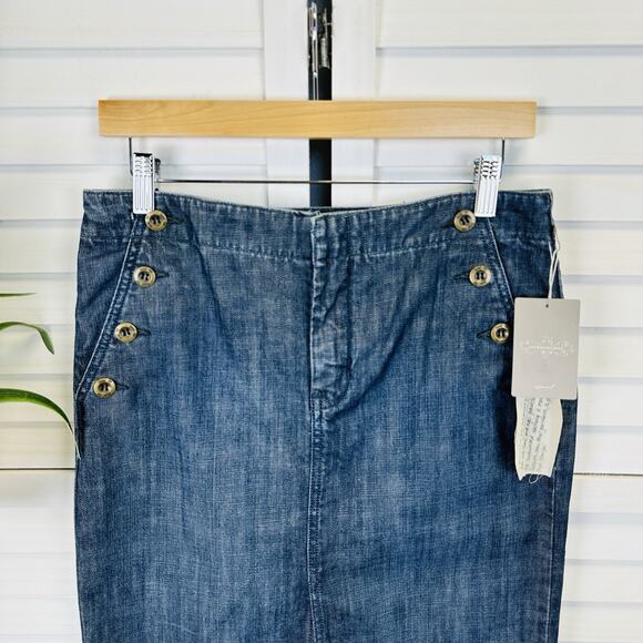 New Anthropologie Level 99 Denim Pencil‎ Skirt Sailor Button Front Size 29 - Picture 2 of 13